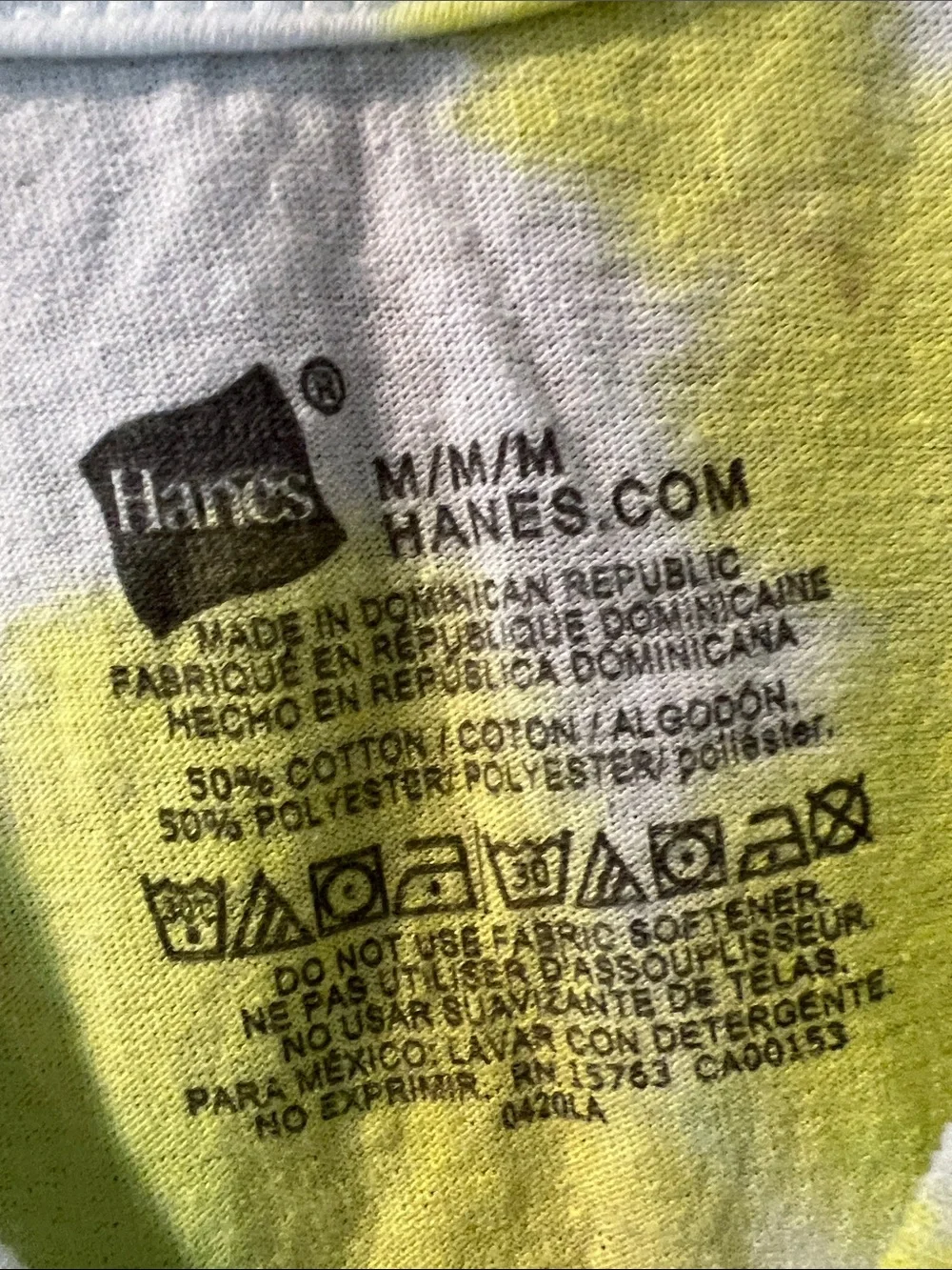 Hanes White Kids Tee with Green & Yellow Tie-Dye Splotches